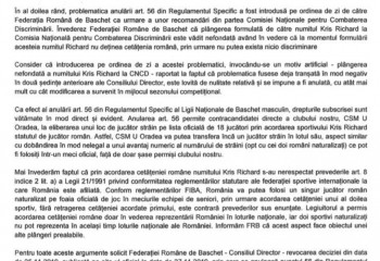 BC CSU Sibiu contestă dreptul lui CSM CSU Oradea de a folosi doi jucători naturalizați în LNBM