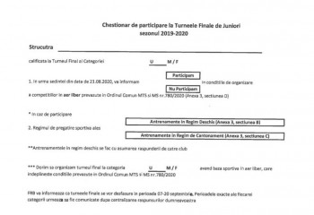 Cum arată chestionarul trimis cluburilor de juniori de către oficialii FRB